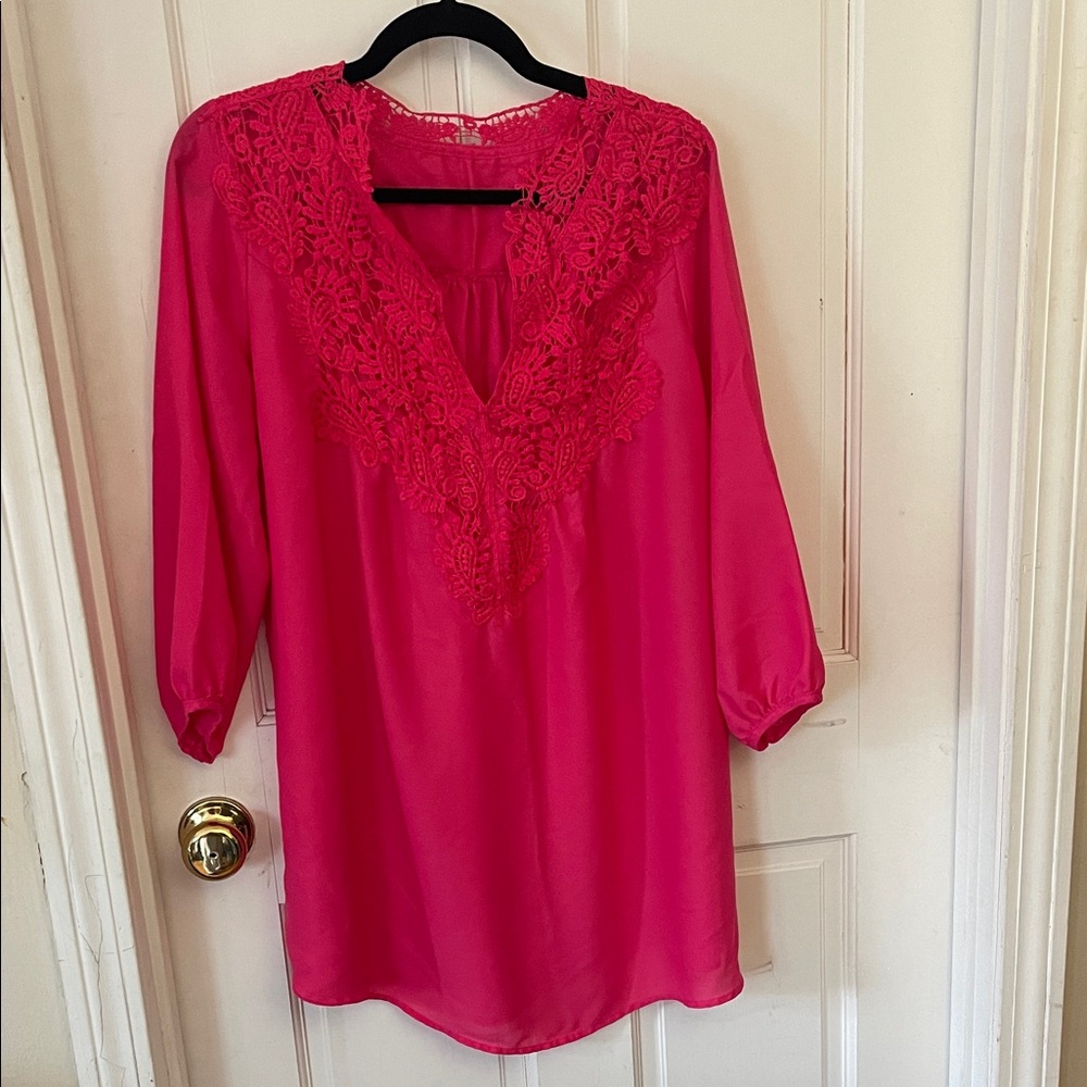 SHEIN Fuchsia Lace Trim Blouse